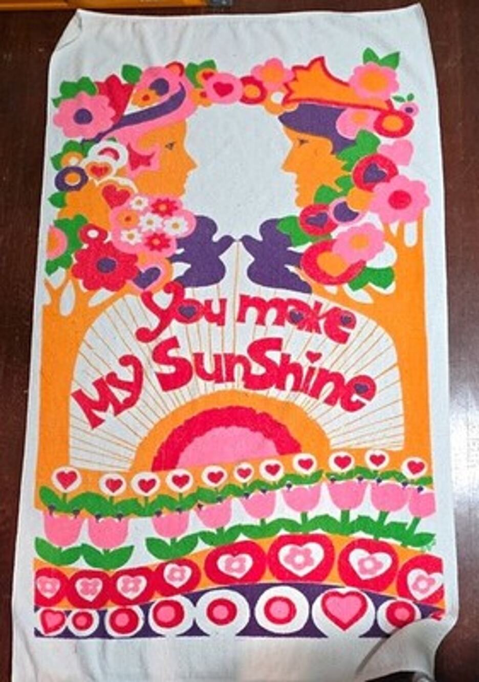 VTG Peter Max Style Psychedelic Beach Towel Groovy Face Silhouette Mod 60s 70s